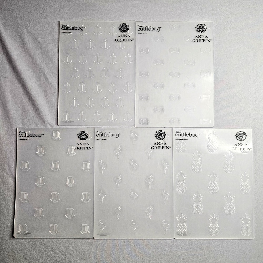 Anna Griffin 5x7 Embossing Folder Bundle 5 Pcs Anchor Hat Flamingo Tie Pineapple